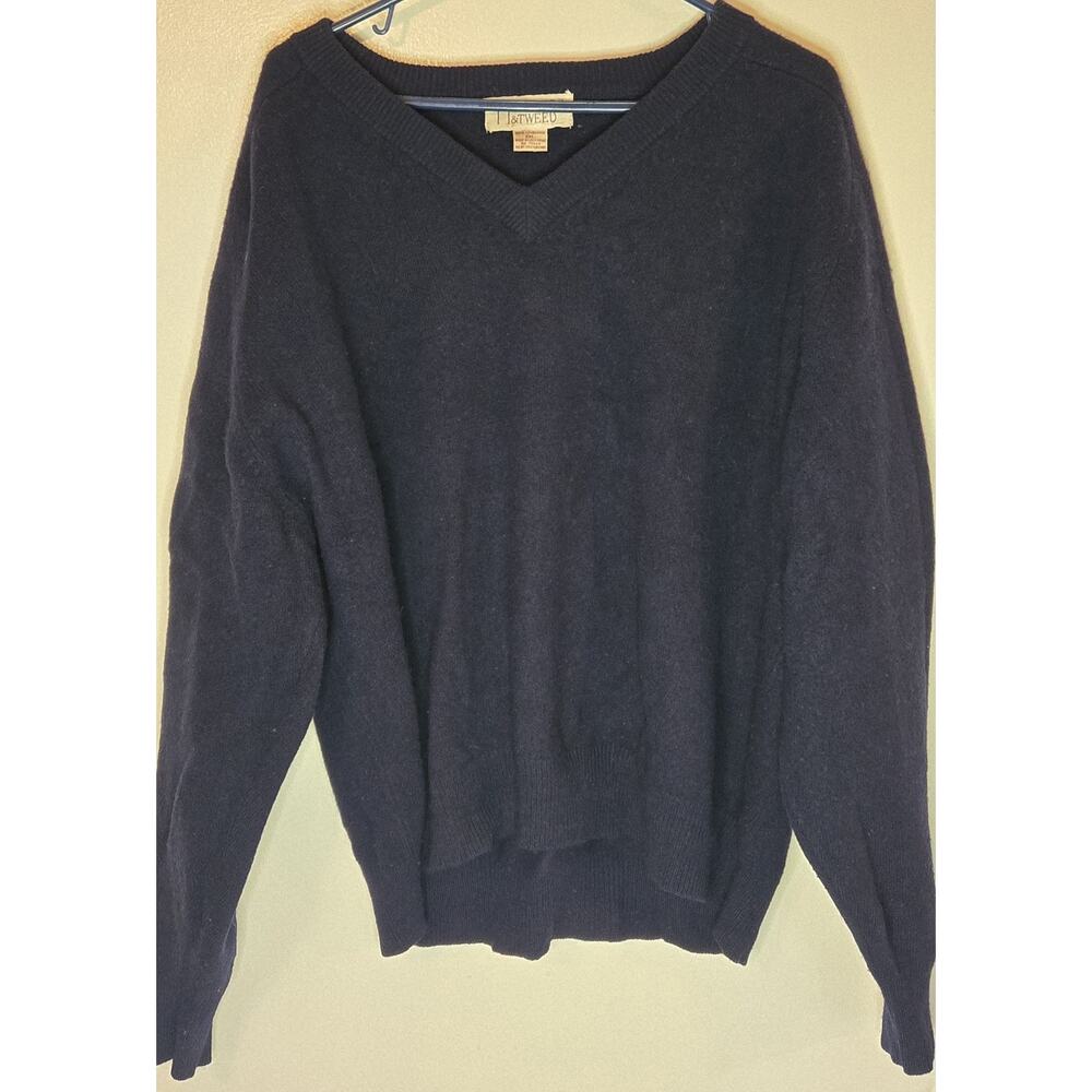 Vintage Mens XXL Heather & Tweed 100% Lambs Wool Sweater Navy Blue Preppy 80s